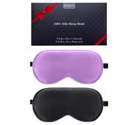 Lot de 2 masques de sommeil, pour les yeux, en soie pure 100% naturelle avec sangle réglable, bloque la lumière, réduit les yeux gonflés