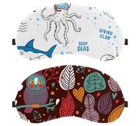 Lot de 2 masques de sommeil pour les yeux pour dormir sur le côté, motif chouette debout sur la branche et les feuilles, masque de sommeil doux et coloré pour homme et femme, blocage complet de la