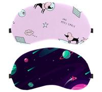 Lot de 2 masques de sommeil pour les yeux pour dormir sur le côté, violet Catoon Galaxy Zero Eye Pressure Night Eye Band, couverture de sommeil réglable, bloque complètement la lumière