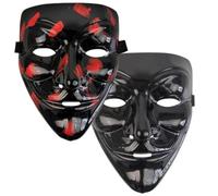 Lot de 2 masques en V pour Vendetta Mas, feuille d'érable noire, masque de pirate anonyme noir, convient pour adultes et enfants, costume d'Halloween, accessoires de masque de fête