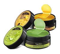 Lot de 2 masques hydratants pour les yeux - Vert + or 24 carats - 30 paires de collagène hydrogel anti-âge - Masque pour les yeux à l'acide hyaluronique - Pour éliminer les cernes sombres - Masque