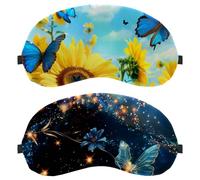 Lot de 2 masques pour les yeux à fleurs bleues et papillons scintillants, masque de sommeil pour dormeur latéral, bandeau de nuit zéro pression oculaire, couverture de sommeil réglable, bloque la