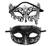 Lot de 2 masques vénitiens avec diamants pour bal masqué, carnaval, fête à thème, costume pour homme et femme, masque pour les yeux sexy pour costume, cosplay, bal de fin d'année, noir argenté H