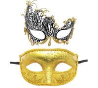 Lot de 2 masques vénitiens de mascarade avec diamants pour bal masqué, carnaval, fête à thème, costume pour homme et femme, masque pour les yeux sexy pour costume, cosplay, bal de fin d'année, or A
