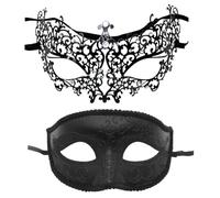 Lot de 2 masques vénitiens de mascarade avec diamants pour bal masqué, carnaval, fête à thème, costume pour homme et femme, masque pour les yeux sexy pour costume, cosplay, bal de fin d'année, noir B