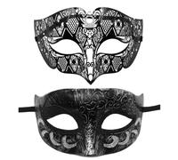 Lot de 2 masques vénitiens de mascarade avec diamants pour bal masqué, carnaval, fête à thème, costume pour homme et femme, masque pour les yeux sexy pour costume, cosplay, bal de fin d'année, noir
