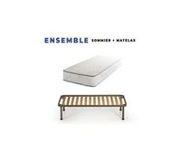 Lot de 2 Matelas 100x200 + 2 Sommiers Démontés + pieds + 2 Oreillers Mémoire Offerts Mousse Poli Lattex Indéformable - 23 cm - Face Hiver Pure Laine Merinos - Soutien Très Ferme - Tissu Aloe Vera Supe