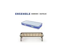 lot de 2 Matelas 100x200 + Sommiers démontés + Pieds + 2 Oreillers Mémoires + 2 Protèges Matelas Offerts - Mousse Poli Lattex Indéformable - Hauteur 29 cm - Face Hiver avec Laine Merinos - Face été av