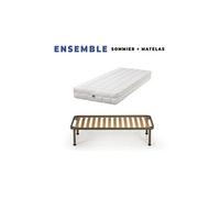 Lot de 2 Matelas 70x190 + Sommiers Démontés + pieds + 2 Oreillers Mémoire Offerts - Latex Naturel - 80 Kg/m3 - Hauteur 21 cm - Soutien Ferme