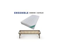 Lot de 2 Matelas 70x190 + Sommiers Démontés + pieds + 2 Oreillers Mémoire Offerts Mousse Poli Lattex Indéformable - Déhoussable Housse Lavable -