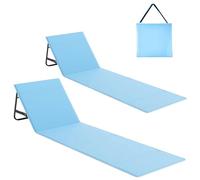 Lot de 2 matelas de plage pliables avec 5 dossiers réglables, 165 x 55 cm, avec appui-tête et sac de rangement, pour les vacances, bleu, 2 pièces