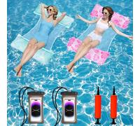 Lot de 2 matelas gonflables, accessoires de piscine, hamac à eau 4 en 1 avec filet, matelas gonflable, piscine avec 2 pompes à air, hamac de piscine avec 2 coques de téléphone étanches pour adultes