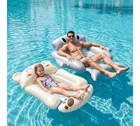 Lot de 2 matelas gonflables pour piscine, coussin de natation, hamac à eau gonflable, matelas gonflable avec filet, jouet aquatique 4 en 1, fauteuil, piscine bronzante, jouet de piscine avec dossier