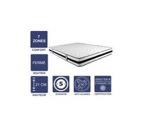 Lot de 2 Matelas Mémoire de Forme 60 Kg/m3 + 2 Alèses 80x200 x 21 cm Ferme + 2 Oreillers Visco - 7 Zones de Confort - Noyau Aertech+ 35 Kg/m3 HR