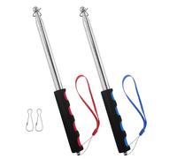Lot de 2 mâts télescopiques de 200 cm pour bannière rétractable - Poteaux de drapeau en acier inoxydable - Pour guide touristique - Pour enseignement - Bleu et rouge