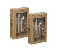 - Lot de 2 Ménagère Jungle en Acier Inoxydable effet mat - 48 Couverts - Argent - Jungle