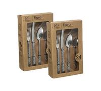 - Lot de 2 Ménagères Flora en Acier Inoxydable - 48 Couverts - Argent - Flora