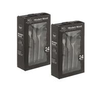 - Lot de 2 Ménagères Modern Wood en Acier Inoxydable - 48 couverts - Noir Mat - Modern Wood