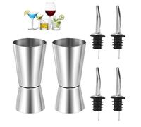 Lot de 2 mesures à spiritueux avec 4 becs verseurs pour spiritueux, doseur d'alcool pour spiritueux, mesures de boisson pour spiritueux, double spiritueux en acier inoxydable 25 ml 50 ml