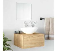 Lot de 2 meubles de salle de bain aspect chêne en bois avec miroir Montage | Matériau en bois, aspect chêne, montage mural, miroir inclus, vidage inclus