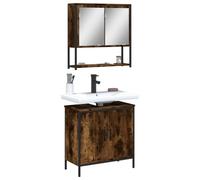 Lot de 2 meubles de salle de bain en bois de chêne fumé avec miroir et | Montage mural, beaucoup d'espace de rangement, résistant à l'humidité, surface en verre transparent, design peu encombrant