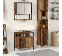 Lot de 2 meubles de salle de bain - Marron - En bois - Meuble sous lavabo | 2 pièces, montage mural, miroir plat, porte encastrée, boutons élégants, surface facile d'entretien