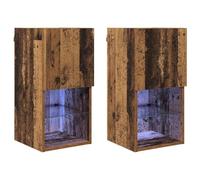 Lot de 2 Meubles TV muraux rectangulaires Modernes 30,5 x 30 x 60 cm avec éclairage LED Ambiance Cosy en Bois Ancien 02_0052805
