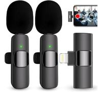 Lot de 2 microphones cravate professionnels sans fil pour iPhone iPad, mini micros à revers Plug-Play 2,4 G avec puce de réduction du bruit pour enregistrement vidéo, interview, podcast, Vlog, YouTube