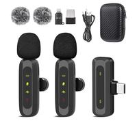 Lot de 2 microphones cravate sans fil pour iPhone, iPad, Android, microphone pour enregistrement vidéo, Tiktok, Youtube, Vlog Podcast Content Creator