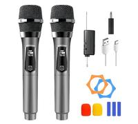 Lot de 2 microphones sans fil UHF avec récepteur rechargeable - Double microphone à main - Portée de 50 m - Pour karaoké, chant, fête, scène, mariage, DJ, discours, église, cours