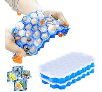 Lot de 2 mini bacs à glaçons en silicone avec couvercles pour congélateur sans BPA (Bleu)