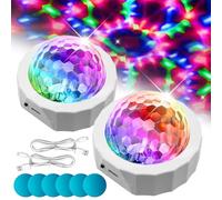 Lot de 2 mini boules disco - 5 V - Mini lumière disco portable - Pour voiture, discothèque - LED - Commande vocale USB - Batterie pour fêtes, anniversaires, clubs
