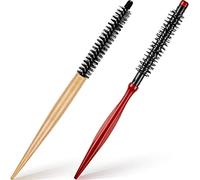 Lot de 2 mini brosses à cheveux thermiques en bois - Poils en nylon - Pour salon de coiffure, coiffure bou frange - 2 styles