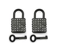 Lot de 2 mini cadenas carrés décoratifs avec clé pour boîte à bijoux, journal intime (noir)