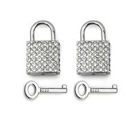 Lot de 2 mini cadenas carrés décoratifs avec clé pour boîte à bijoux ou agenda Argenté