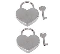 Lot de 2 mini cadenas en métal en forme de cœur avec clé, style vintage, pour boîte à bijoux, boîte de rangement, agenda, livre, petit bagage, 45 x 59 mm (Argent)
