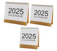 Lot de 2 mini calendriers de bureau 2025, planificateur mensuel simple, design à spirale, base marron, style minimaliste blanc, grand format « 2025 » sur le devant, idéal pour une utilisation au