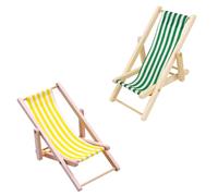 Lot de 2 mini chaises longues décoratives - Décoration miniature - Mobilier de jardin miniature - Mini chaise longue décorative en bois - Mini chaise de plage miniature en bois - Meubles miniatures