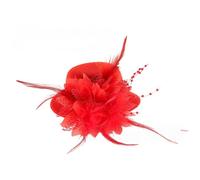 Lot de 2 mini chapeaux avec clip, petit chapeau, épingles à cheveux avec plumes et fleurs, Fascinator Chapeau, Barrette à cheveux, Mini cylindre pour filles, fête à thème, carnaval, Halloween, rouge