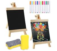 Lot de 2 mini chevalets à craie avec support - Petit tableau noir pour écrire sur table - Avec 12 stylos - Pour étiquettes de prix, table de buffet, anniversaire, mariage, fête, événement