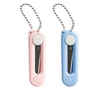 Lot de 2 mini ciseaux pliables de voyage avec porte-clés pour couper, scrapbooking, travaux manuels, couture - Rose et bleu