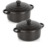 Lot de 2 mini cocottes en porcelaine avec couvercle Noir 150 ml