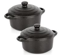 Lot de 2 mini cocottes en porcelaine avec couvercle Noir 300 ml