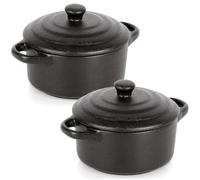 Lot de 2 mini cocottes en porcelaine avec couvercle Noir 450 ml