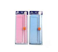 Lot de 2 mini coupe-papier A5 - Outil de scrapbooking avec protection des doigts et règle coulissante - Bleu + rose