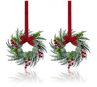 Lot de 2 Mini couronnes de Noël de 25,4 cm pour armoires de Cuisine, Couronne de Porte de Noël, Petite Couronne de Noël pour cheminée, fenêtre, Ferme, décoration d'intérieur