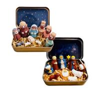 Lot de 2 mini crèches de Noël dans une boîte en métal, petites figurines religieuses de la Sainte Famille de Jésus, pour bureau, maison, chambre à coucher, décorations de Noël