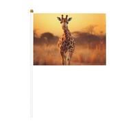 Lot de 2 mini drapeaux à main imprimés girafe sur la rue, 14 x 21 cm, pour décoration de fête