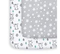 Lot de 2 mini draps de berceau et draps de jeu, extensibles, compatibles avec Graco Pack n Play, matériau doux et respirant, étoiles et lapin