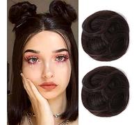 Lot de 2 mini extensions de chignon à clipser avec oreilles de chat désordonnées - Accessoire de perruque pour femmes et filles (Lot de 2 à 7,6 cm, raides, blond moyen avec reflets pâles)